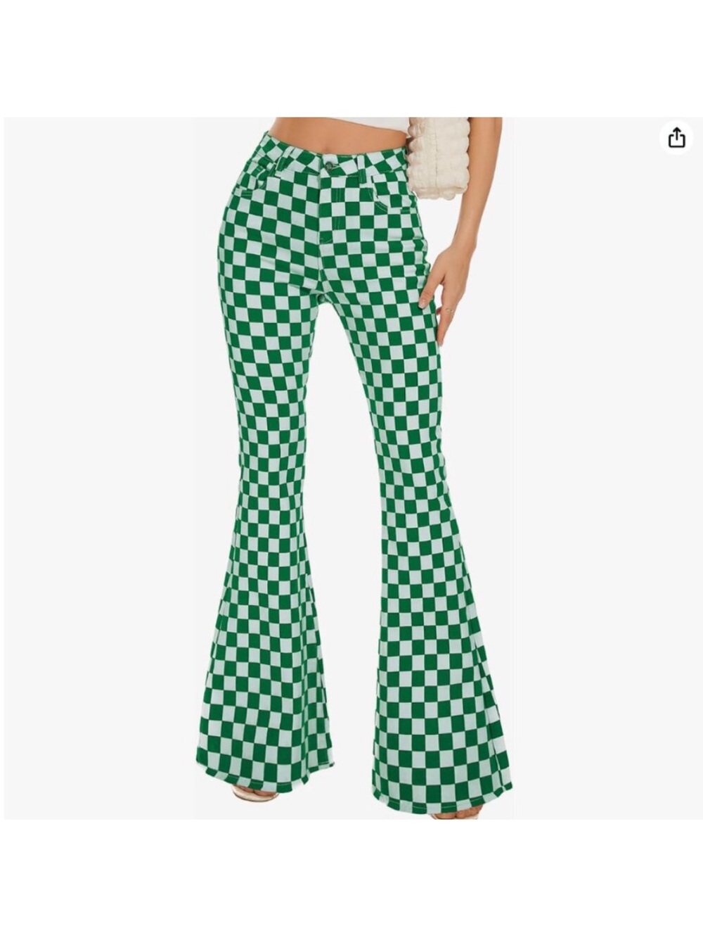 Checkerboard Flare Pants - Green/White